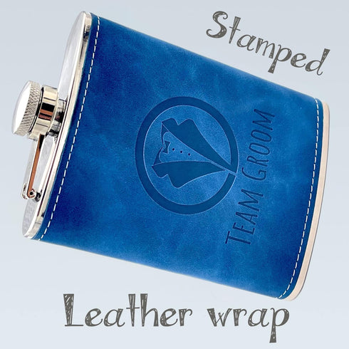 Team Groom Leather Wrapped Hip Flask Bachelor Party Must-Have
